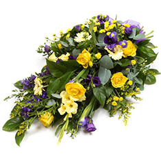 Purple &amp; Gold Single Ended Funeral Spray
